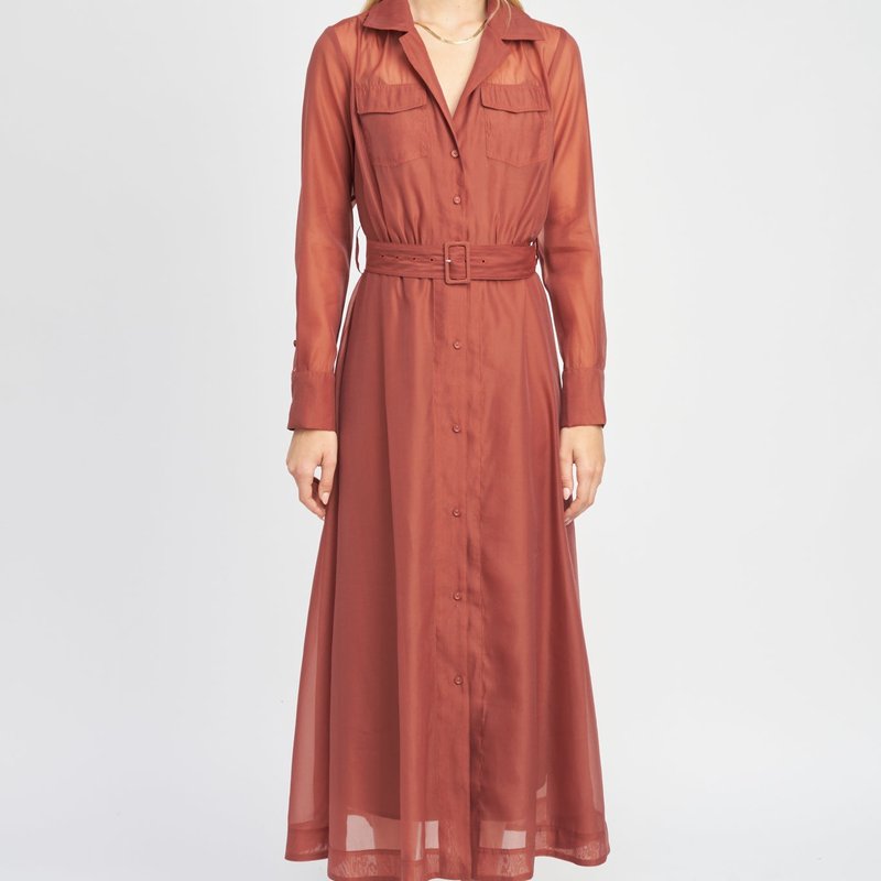 Shop En Saison Claudette Maxi Shirt Dress In Brown