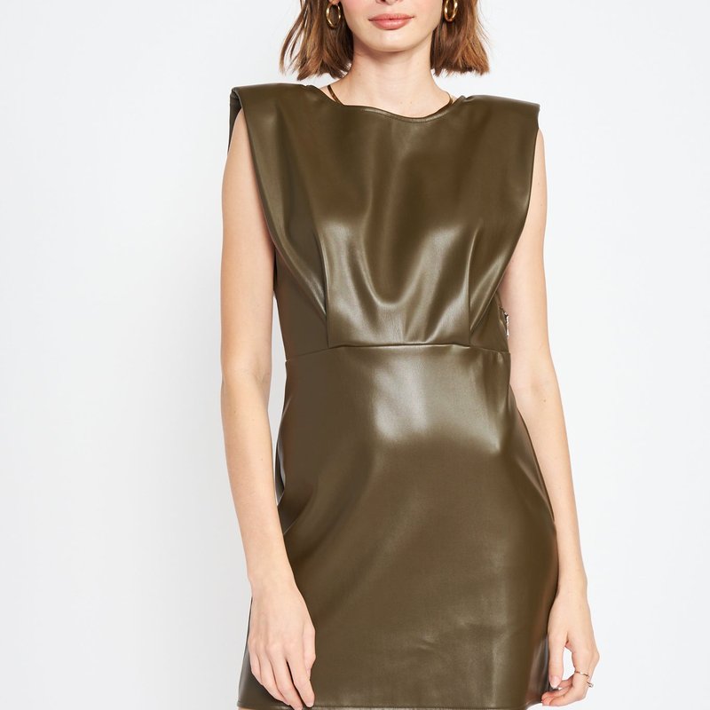 En Saison Lana Shoulder Pad Mini Dress In Olive