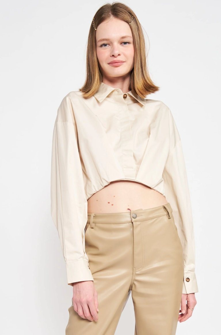 Lessie Cropped Button Down Top - Natural