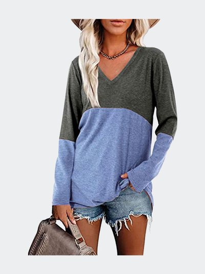Encolax Contrast V-Neck Long Sleeve Loose T-Shirts product