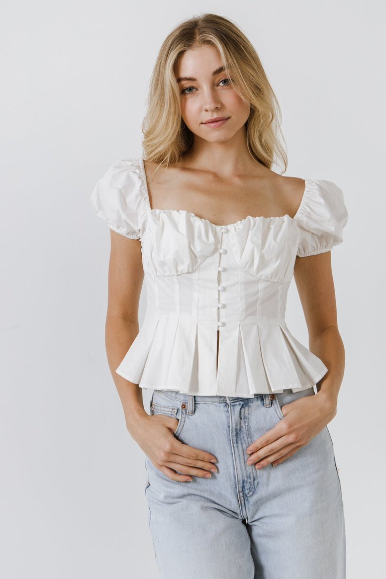 Corset Top with Pleats - White