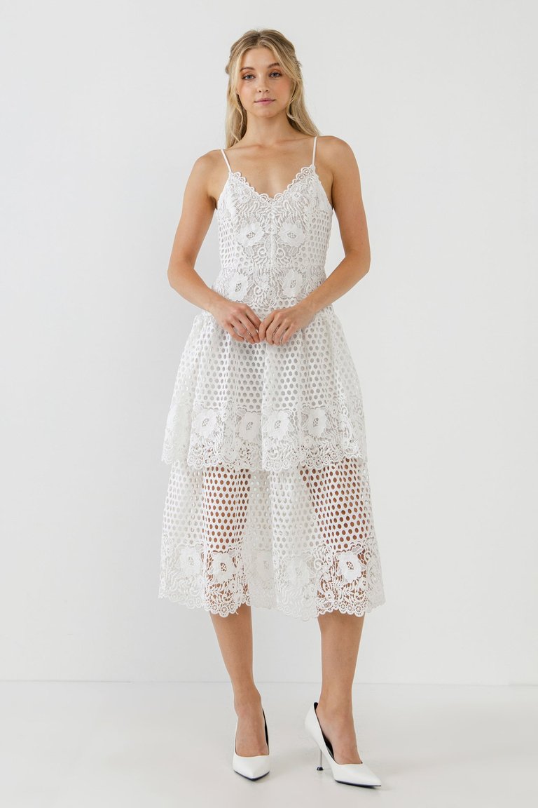 Endless Rose White Lace Cami Tiered Midi Dress | Verishop