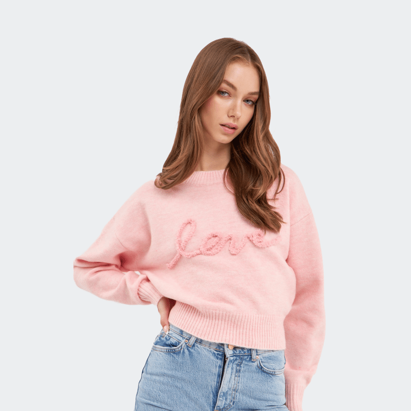 Endless Rose Love Chenille Embroidered Plush Sweater In Light Pink