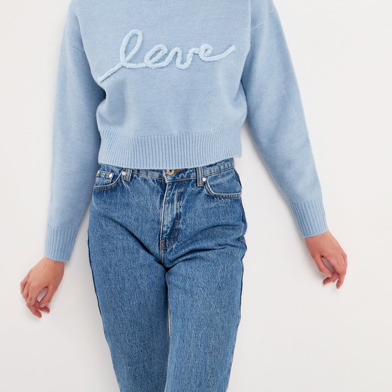 Endless Rose Love Chenille Embroidered Plush Sweater In Powder Blue