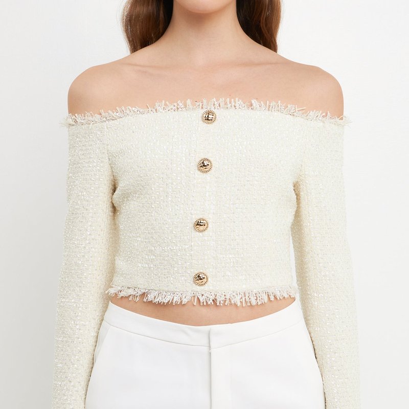 Endless Rose Off-the-shoulder Long Sleeve Top In White