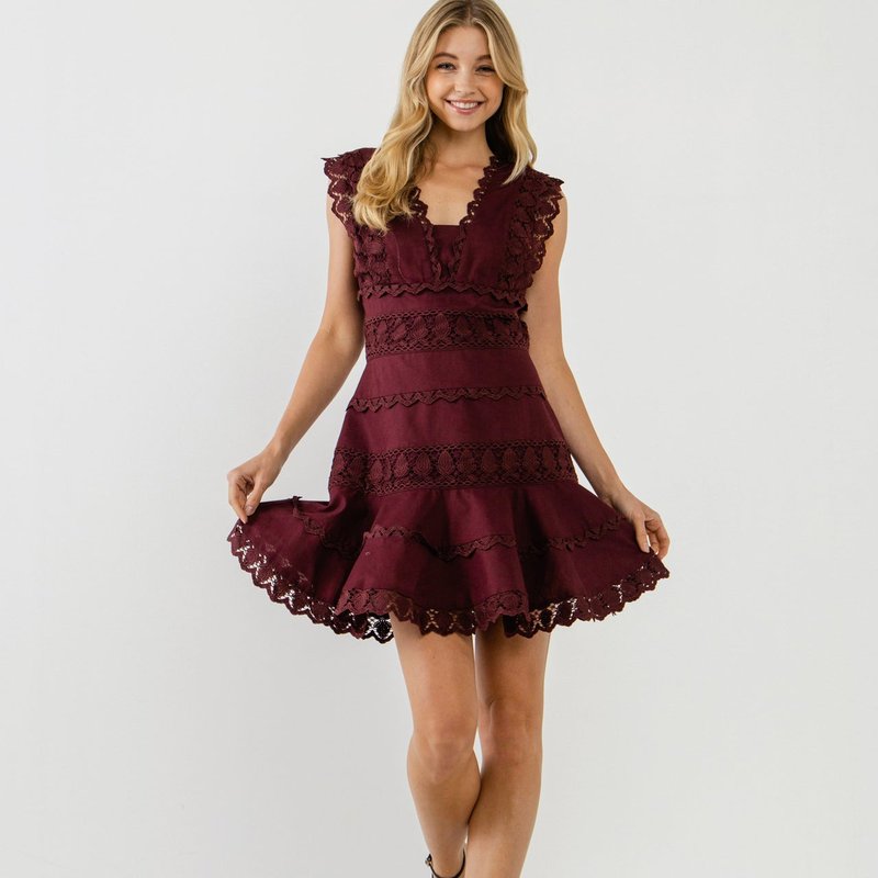 Endless Rose Plunging Neck Lace Trim Dress In Purple