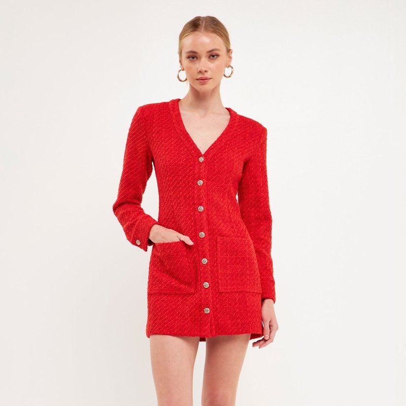 Endless Rose Textured Button Down Dress In Red