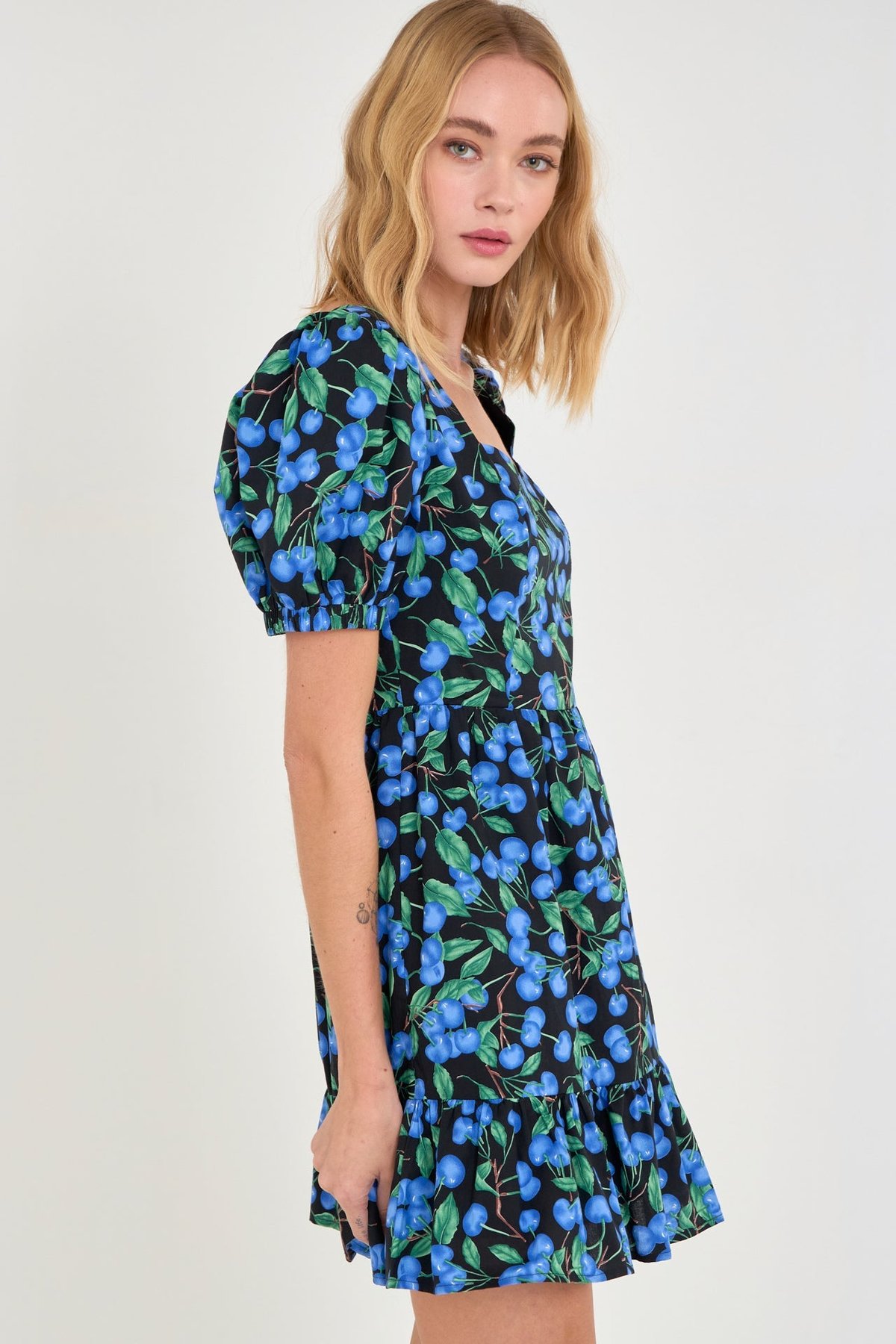English Factory Blueberry Print Mini Dress With Puff Sleeves | Verishop