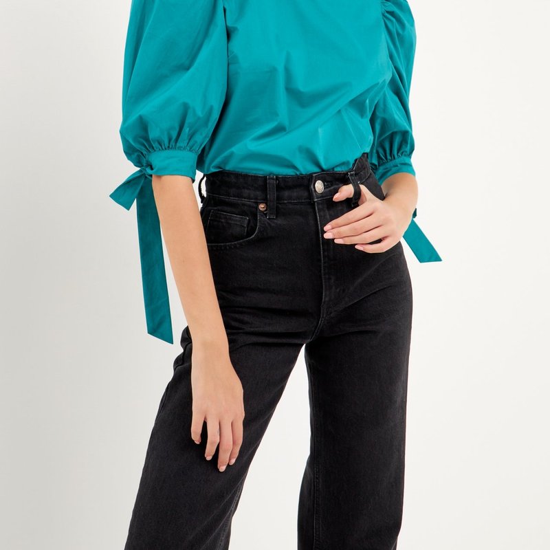 ENGLISH FACTORY BOW BANDED PUFF SLEEVE BLOUSE