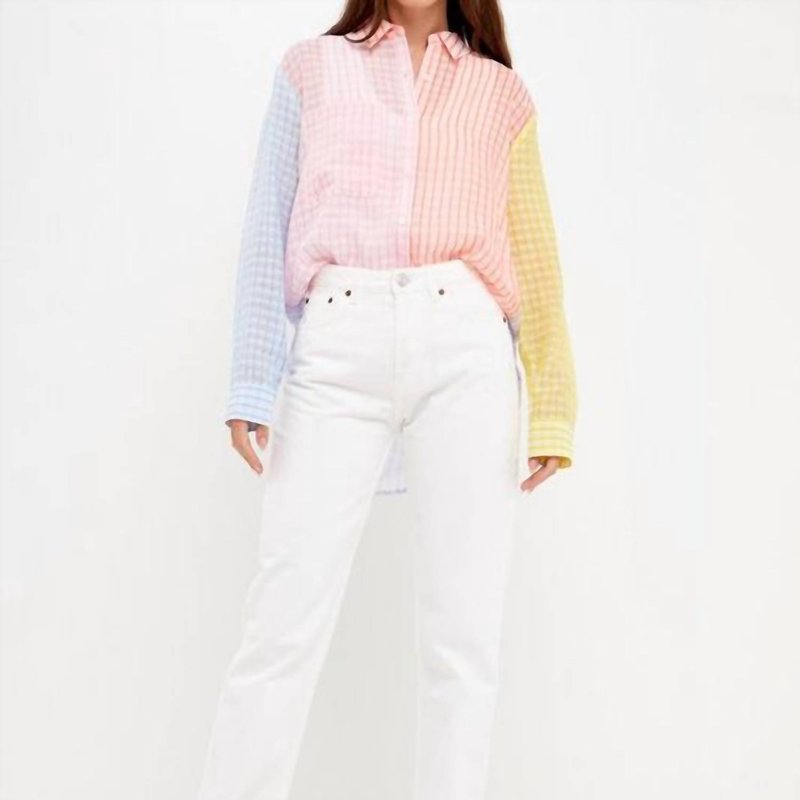 Shop English Factory Color Block Gingham Top In Pink