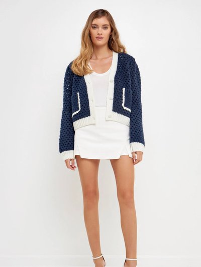 English Factory Contrast Detail Cardigan - Navy White product