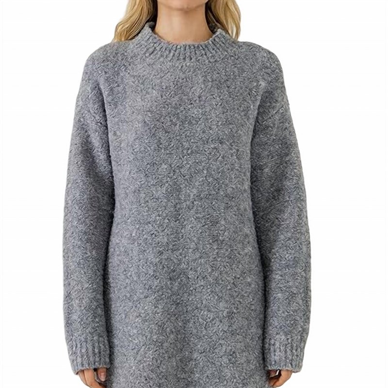 Shop English Factory Cozy Round Neck Sweater Dress In Grey