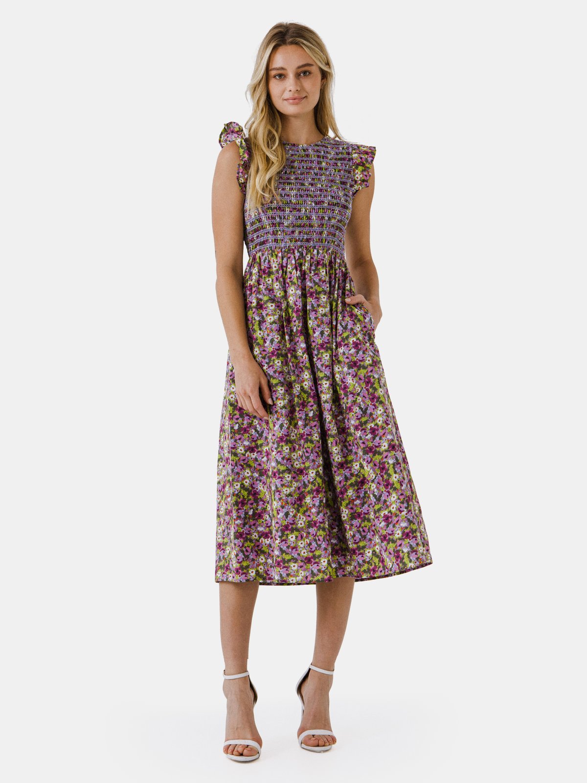 English Factory Floral Smocked Midi Dress