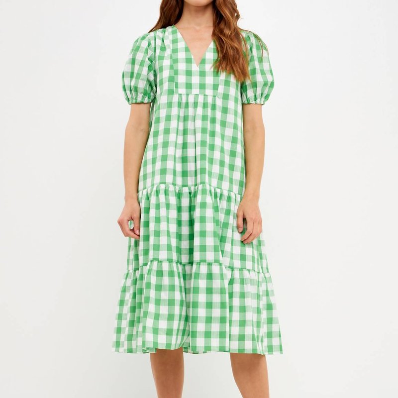 Shop English Factory Gingham Midi Dress In Green