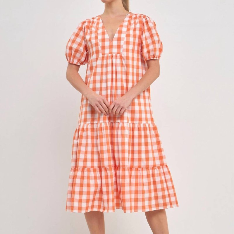 Shop English Factory Gingham Midi Dress In Orange