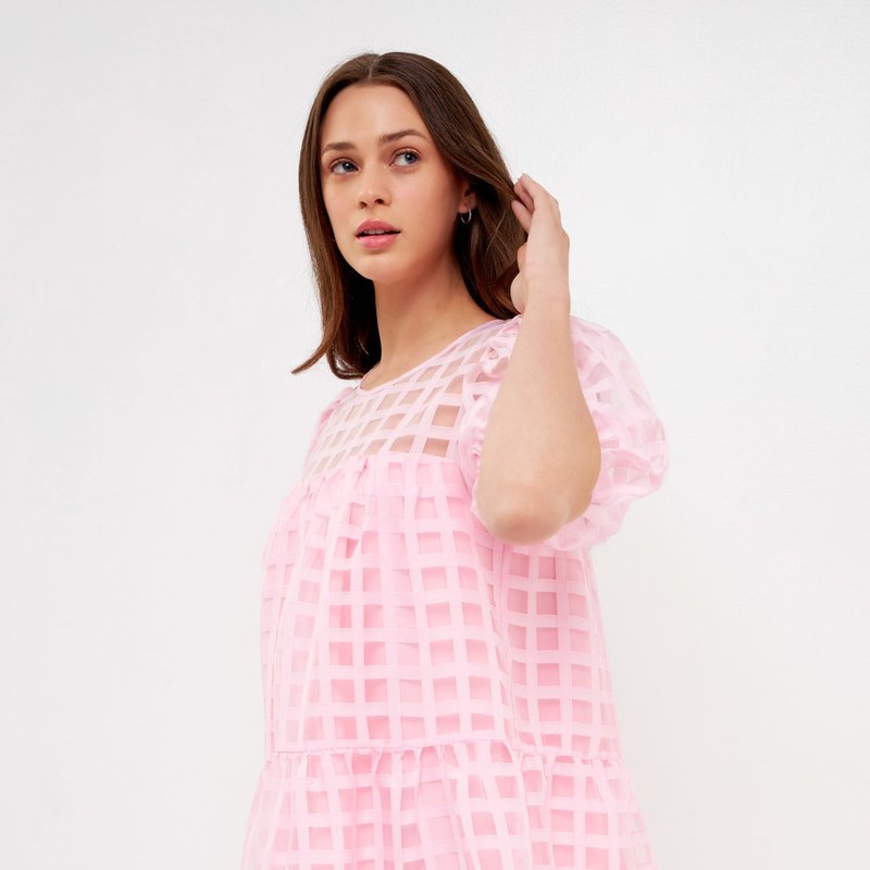 English Factory Gridded Organza Mini Dress In Pink