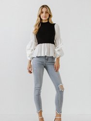 Knit Woven Combo Top