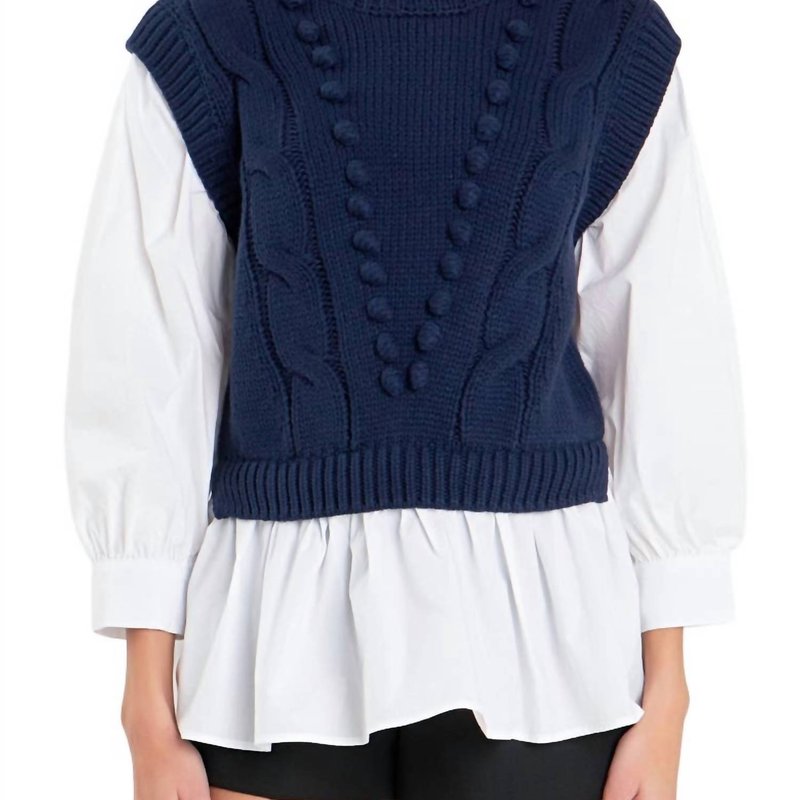 Shop English Factory Mix Media Cable Sweater In Blue
