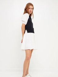 Mixed Media Mini Dress - Black/Ivory