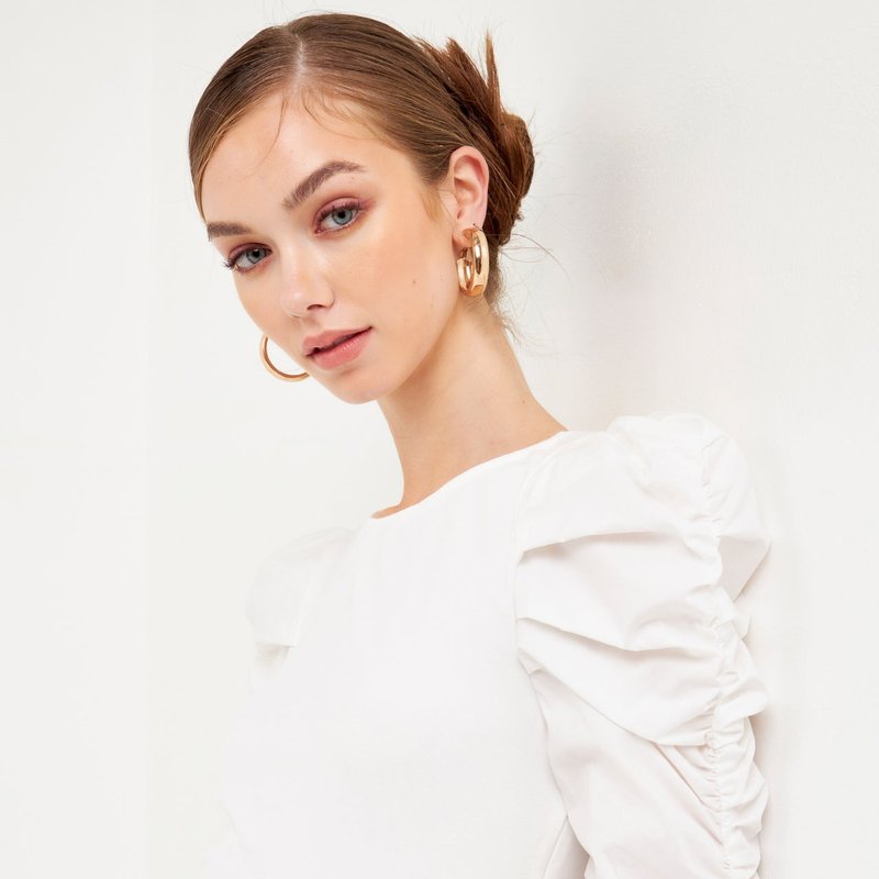 ENGLISH FACTORY PLEATED PUFF SLEEVE TOP
