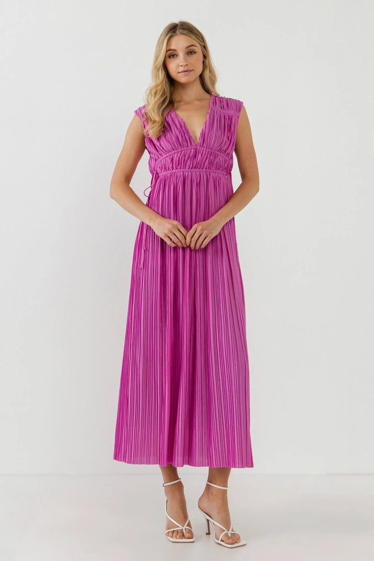 Pleated Straps Detail Midi Dress - Orchid