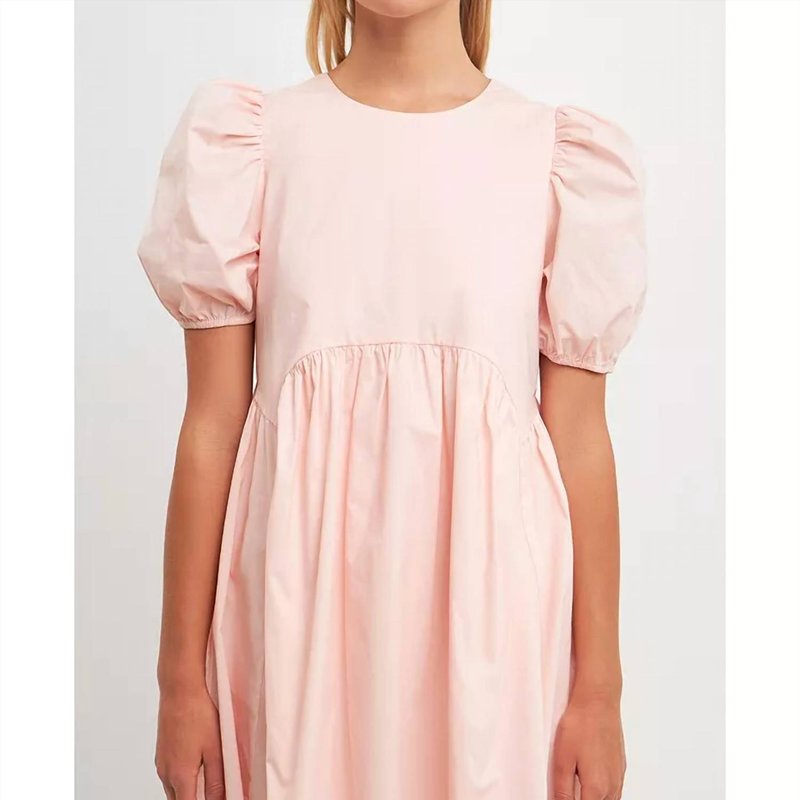 Shop English Factory Poplin Puff Sleeves Dress In Pink