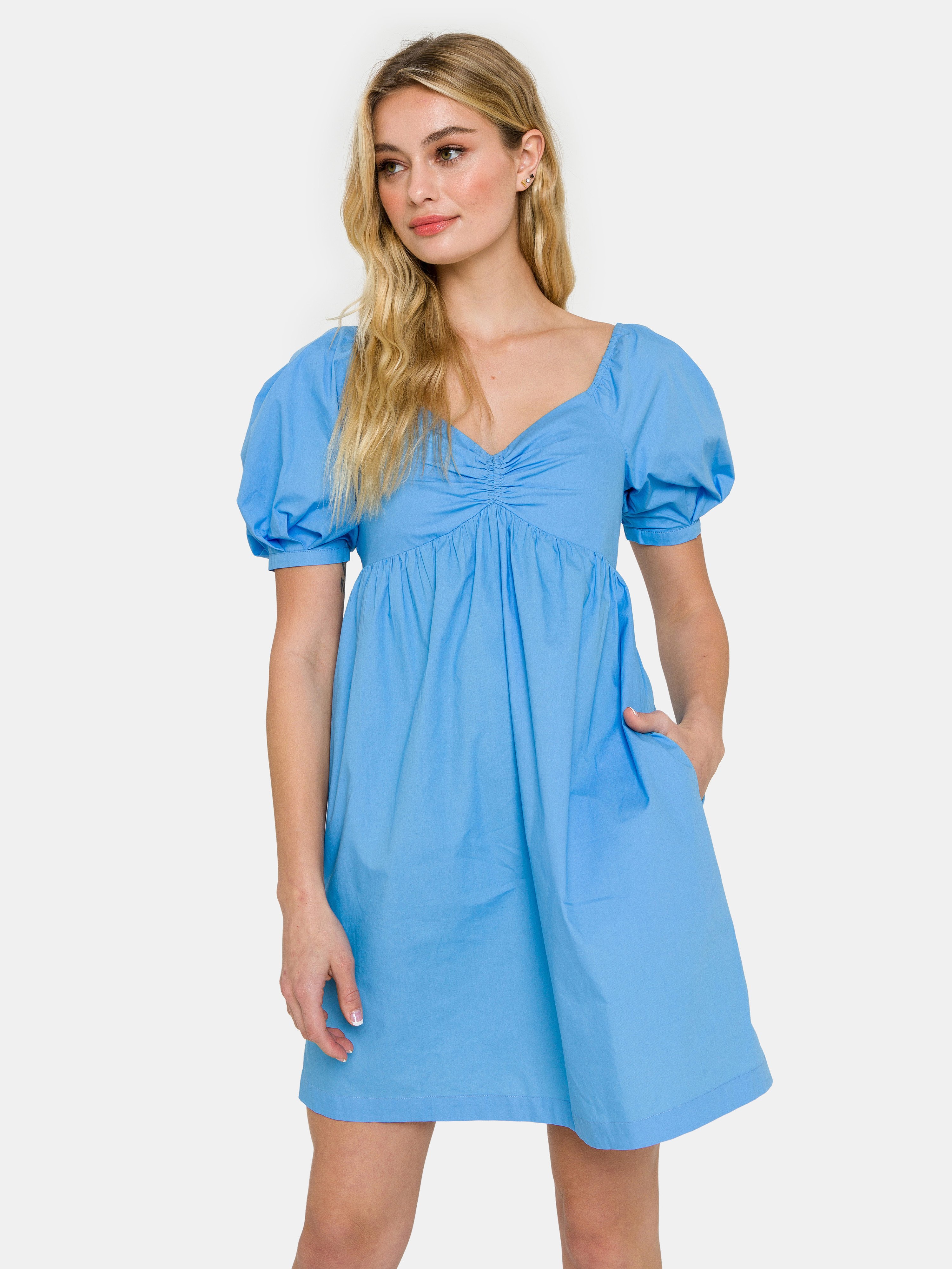 English Factory Puff Sleeve Babydoll Dress In Blue