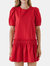 Puff Sleeve Mini Dress - Red