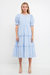 Puff Sleeve Tiered Midi Dress - Blue Stripe