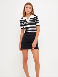 Short-Sleeve Polo Mini Dress - Black/Ivory