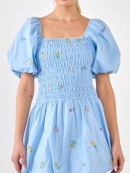 Smocked Dress With Balloon Sleeves
