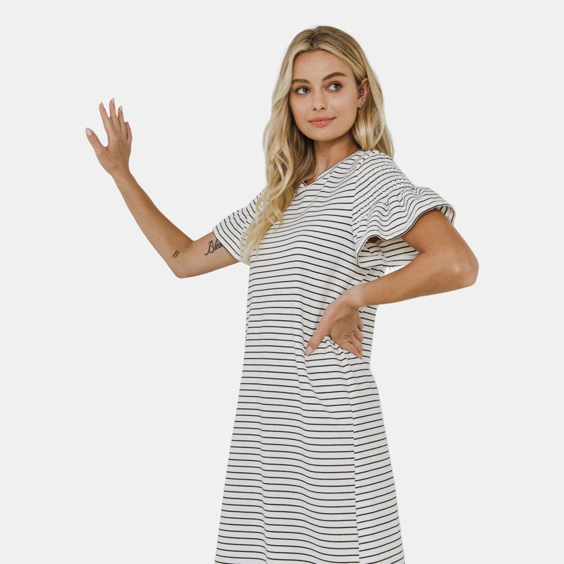 English Factory Smocked Striped Mini Dress In White