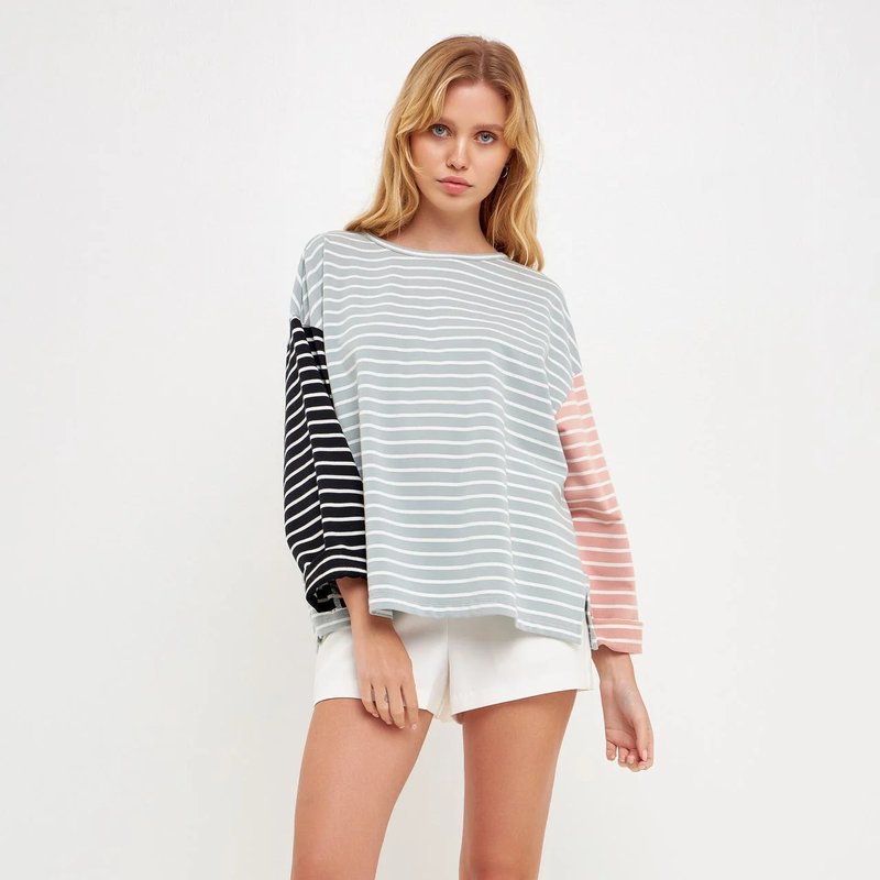English Factory Striped Color Block Long Sleeve Tee In Grey