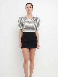 Striped Puff Sleeve Top - White/Black