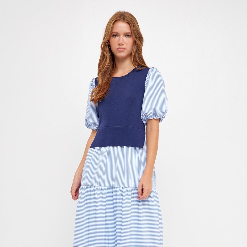 English Factory Stripe Mixed Media Maxi Dress In Blue