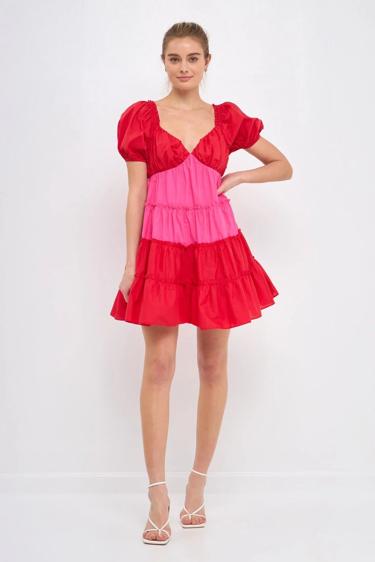Two Tone Sweetheart Mini dress - Red 