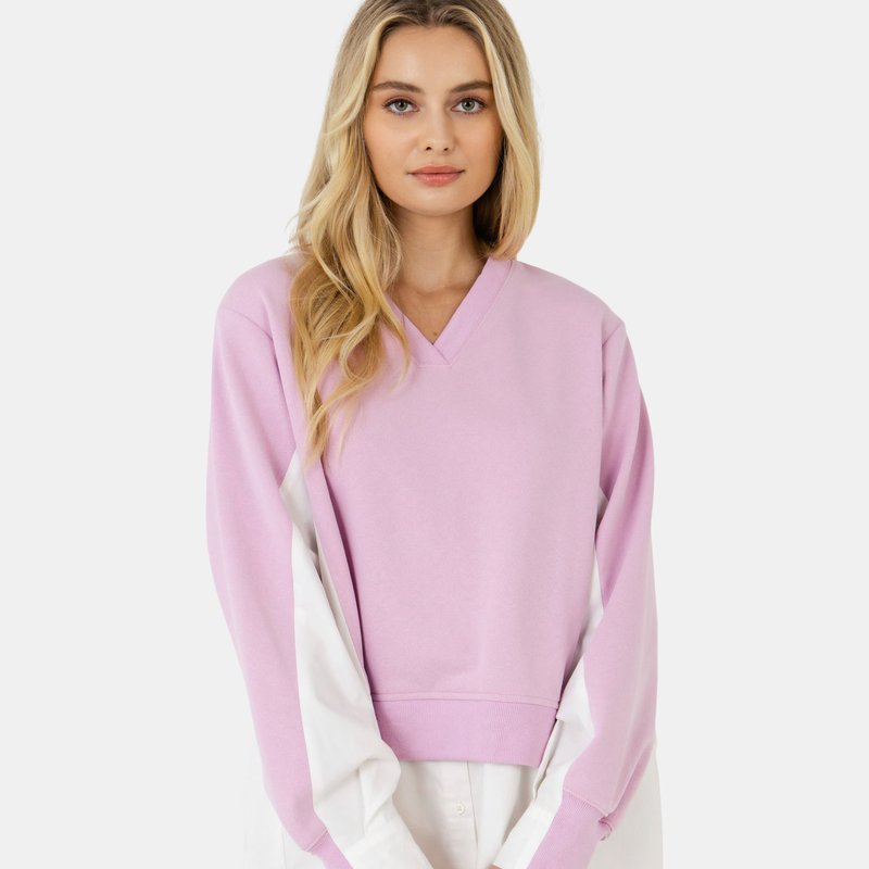 English Factory V-neck Sweatshirts Dress With Poplin In Lilac