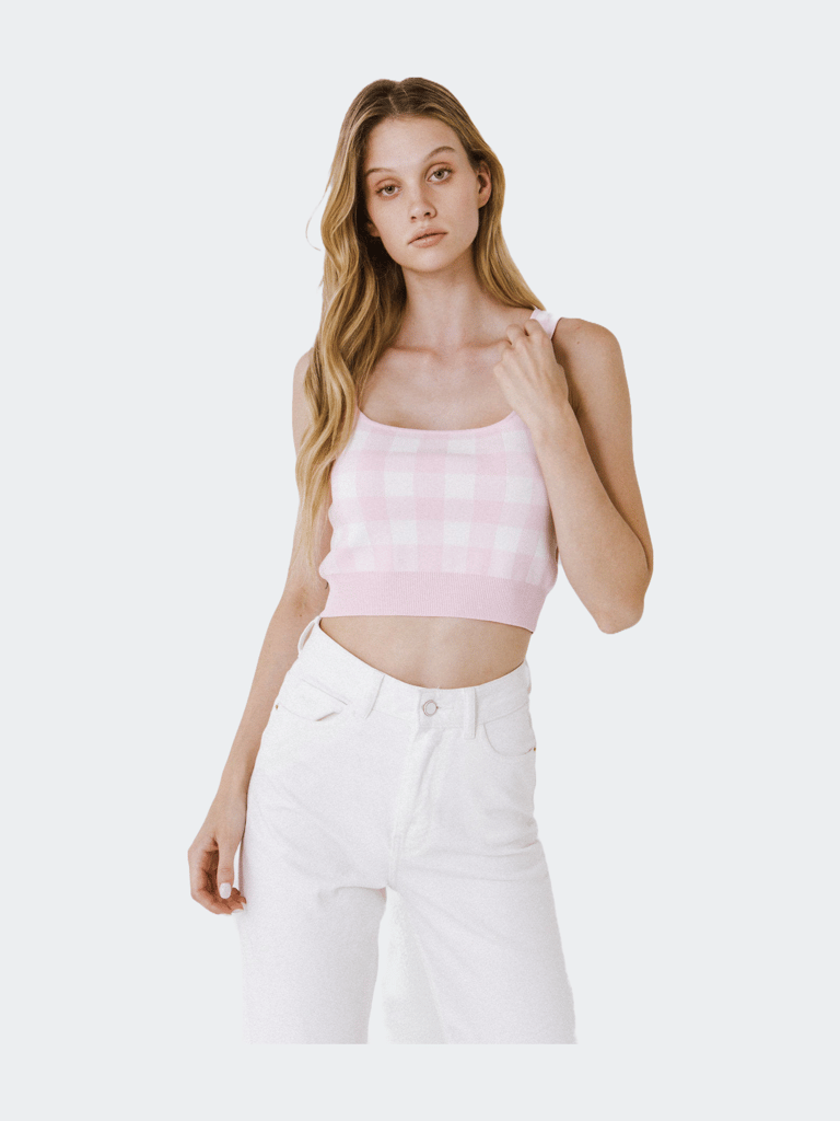Women Knit Tank Top - Pink / White