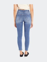 High Rise 2-Button Destructed Ankle Skinny - Medium Blue