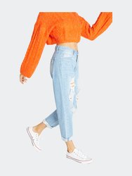 Super High Rise Non-Stretch Relaxed Mom Jeans - Light Blue
