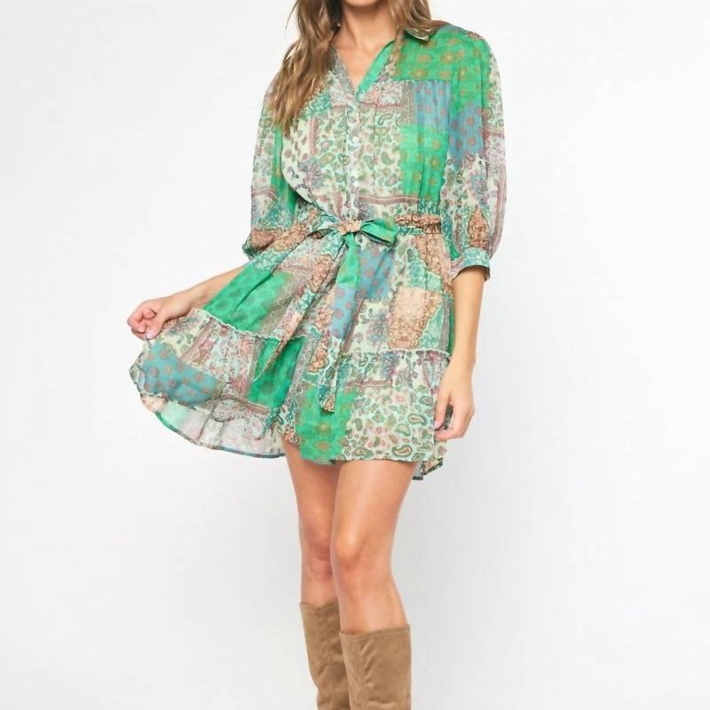 Shop Entro Belted Mini Dress In Green