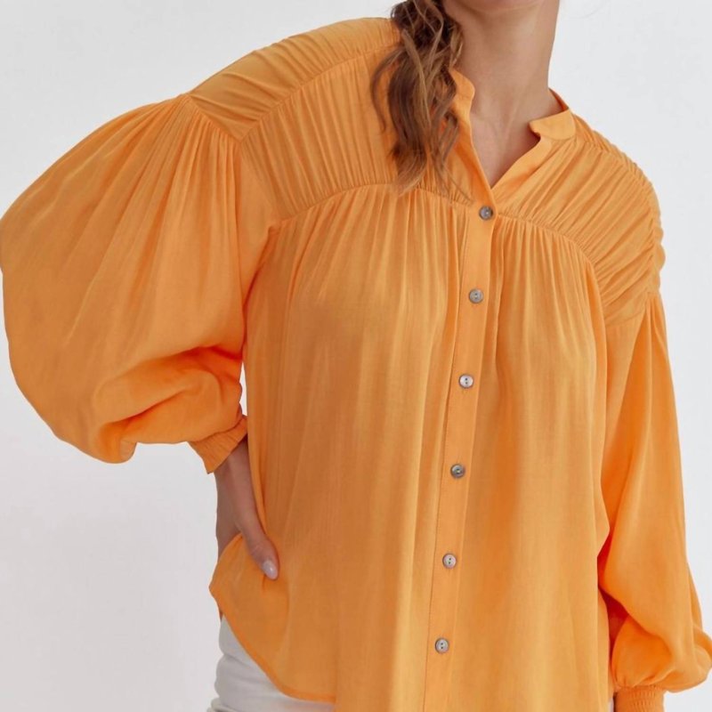 Shop Entro Button Up Long Sleeve Top In Orange