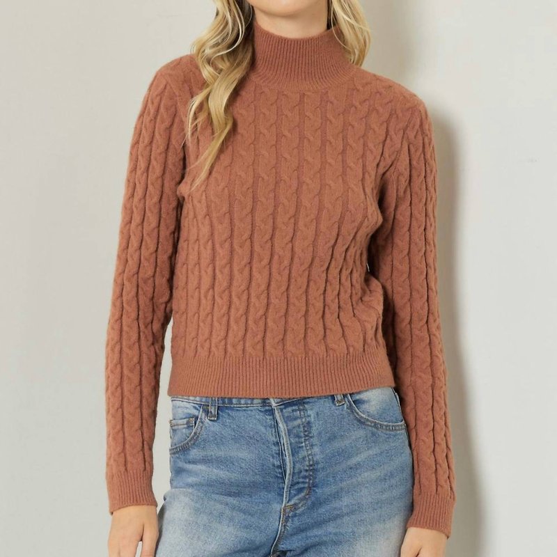 Shop Entro Cable Knit Turtleneck Sweater In Brown