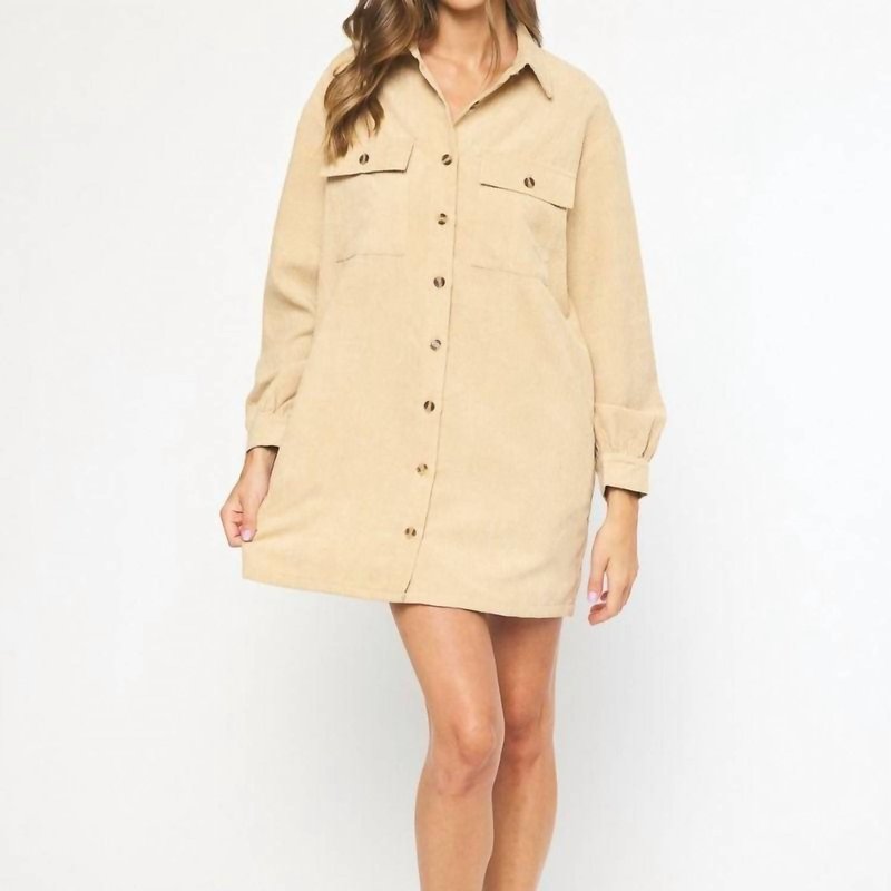 Shop Entro Corduroy Long Sleeve Button Up Dress In Brown