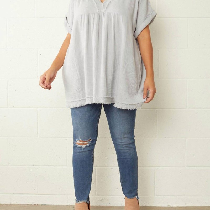 Shop Entro Crinkled Plus Top With Frayed Hems In Grey