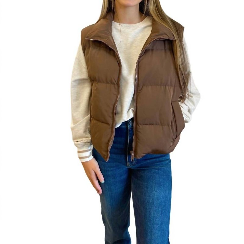 Shop Entro Cropped Puffer Vest In Brown