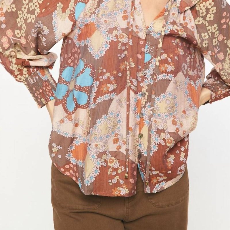 Shop Entro Floral Babydoll Blouse In Brown