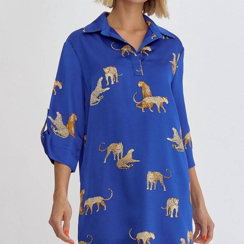 Shop Entro Missy Cheetah Dress In Blue