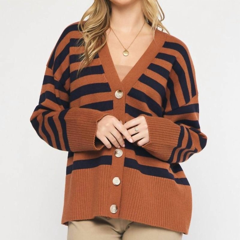 Shop Entro Oversized Striped Cardigan In Brown