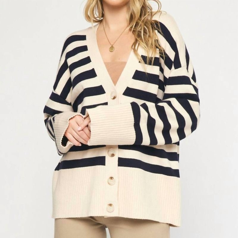 Shop Entro Oversized Striped Cardigan In Brown